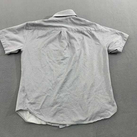 Peter Millar Button Up Mens Large Gray Shirt Blue Polka Dots Short Sleeves - Picture 2 of 13